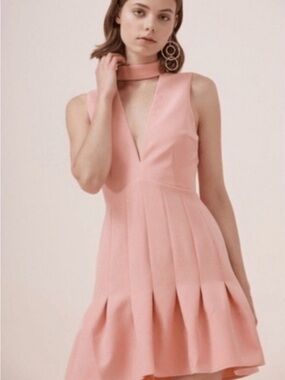 KEEPSAKE the Label Blush Pink Choker V-Neck Pleated Mini Dress